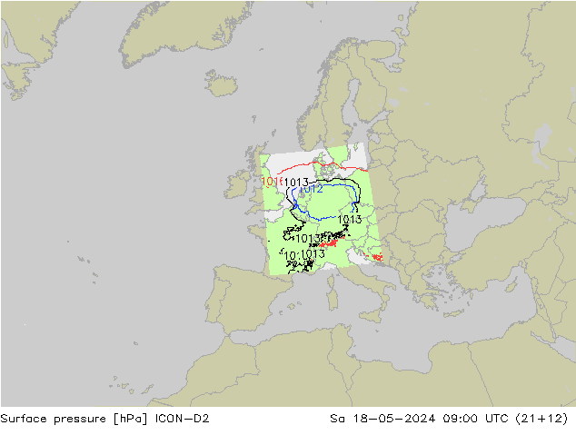 ciśnienie ICON-D2 so. 18.05.2024 09 UTC