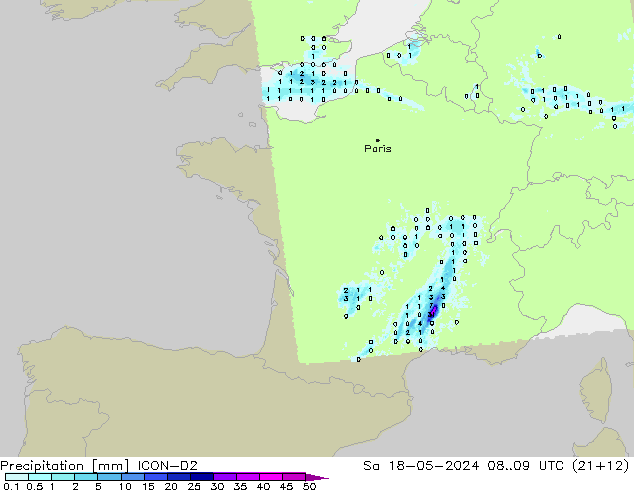 Yağış ICON-D2 Cts 18.05.2024 09 UTC