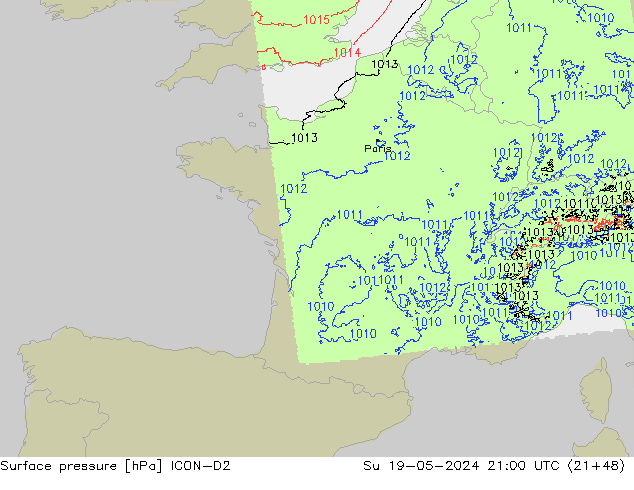 pressão do solo ICON-D2 Dom 19.05.2024 21 UTC