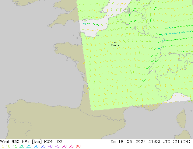 Wind 850 hPa ICON-D2 Sa 18.05.2024 21 UTC
