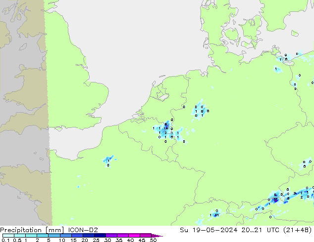 Precipitación ICON-D2 dom 19.05.2024 21 UTC