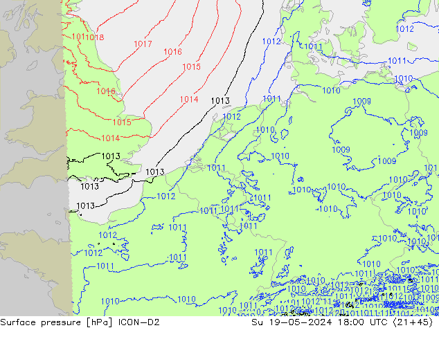 приземное давление ICON-D2 Вс 19.05.2024 18 UTC