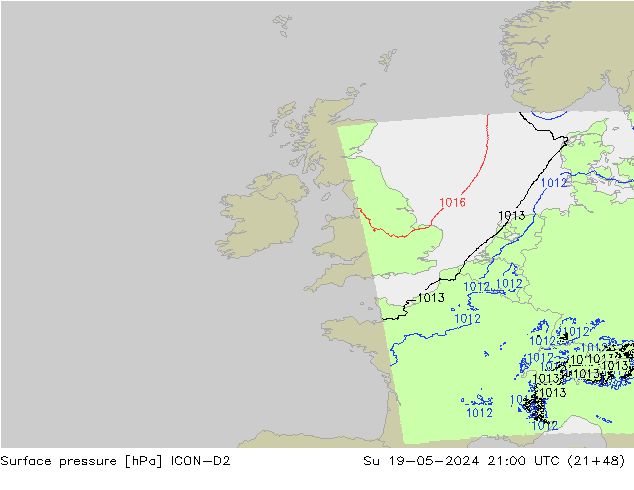 Yer basıncı ICON-D2 Paz 19.05.2024 21 UTC