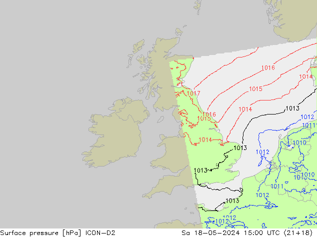 Surface pressure ICON-D2 Sa 18.05.2024 15 UTC