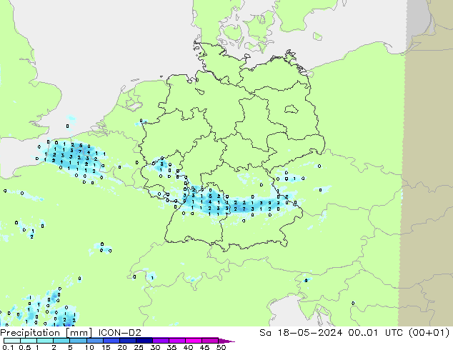 Precipitación ICON-D2 sáb 18.05.2024 01 UTC