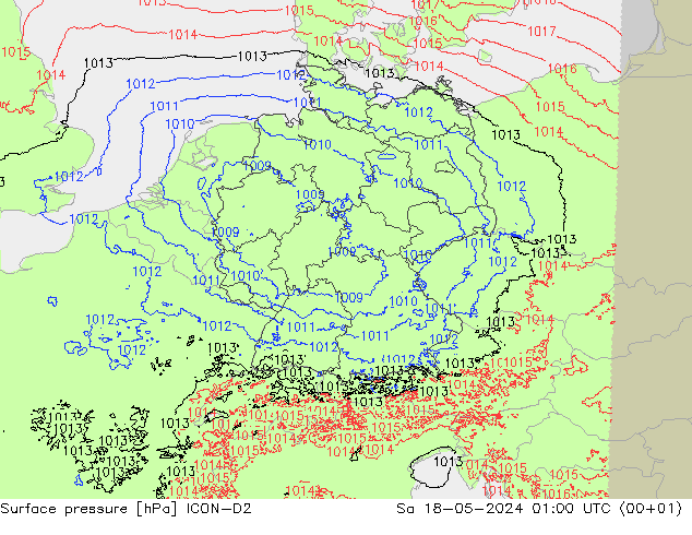Luchtdruk (Grond) ICON-D2 za 18.05.2024 01 UTC