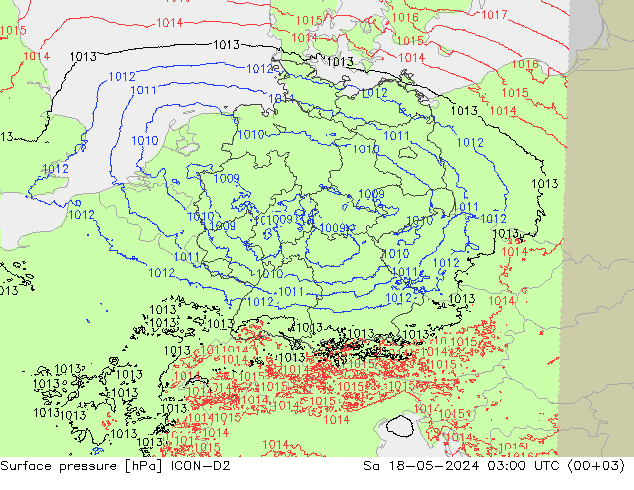 地面气压 ICON-D2 星期六 18.05.2024 03 UTC