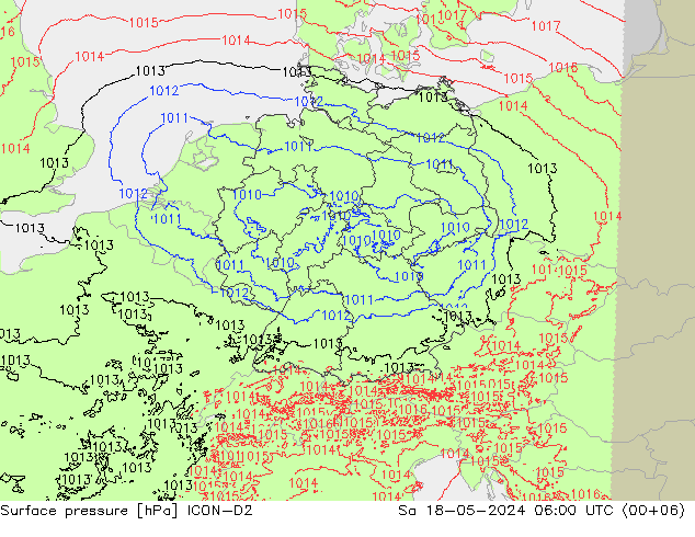 地面气压 ICON-D2 星期六 18.05.2024 06 UTC