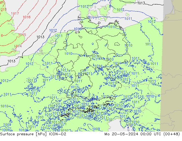 Atmosférický tlak ICON-D2 Po 20.05.2024 00 UTC