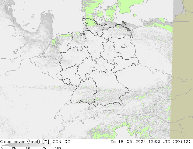 Nubes (total) ICON-D2 sáb 18.05.2024 12 UTC