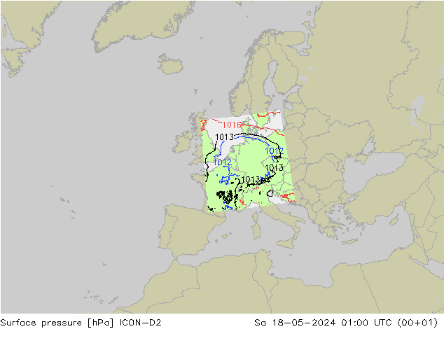 Atmosférický tlak ICON-D2 So 18.05.2024 01 UTC