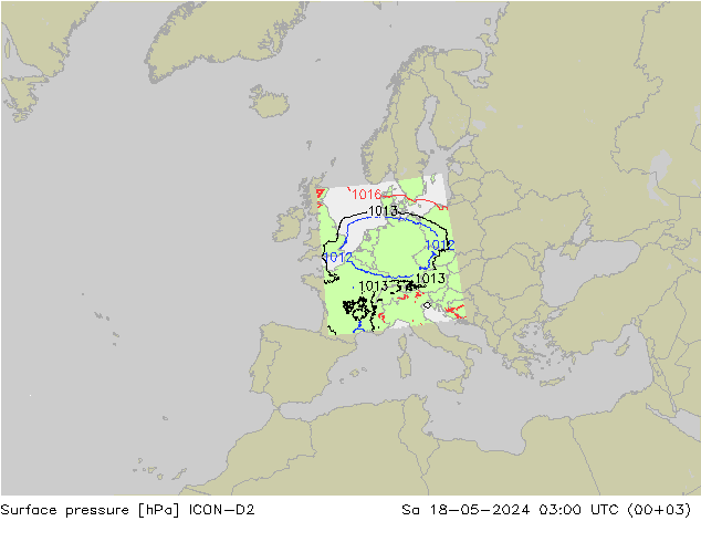 Luchtdruk (Grond) ICON-D2 za 18.05.2024 03 UTC