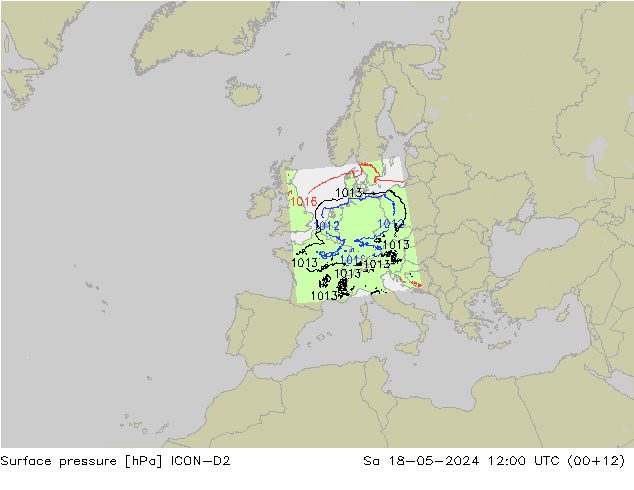pressão do solo ICON-D2 Sáb 18.05.2024 12 UTC