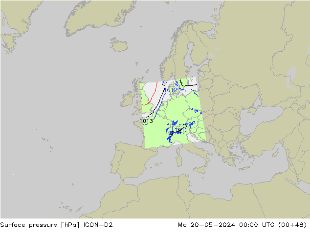 Luchtdruk (Grond) ICON-D2 ma 20.05.2024 00 UTC