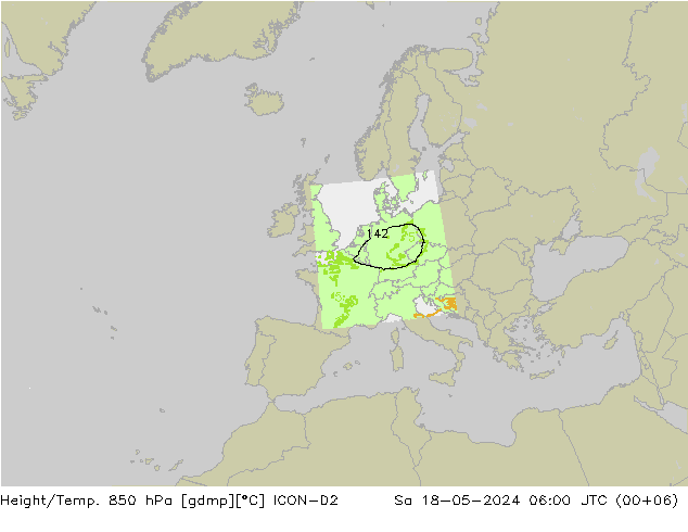 Height/Temp. 850 гПа ICON-D2 сб 18.05.2024 06 UTC