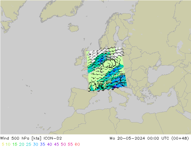 Wind 500 hPa ICON-D2 Mo 20.05.2024 00 UTC