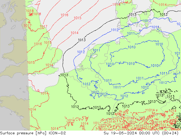 Atmosférický tlak ICON-D2 Ne 19.05.2024 00 UTC
