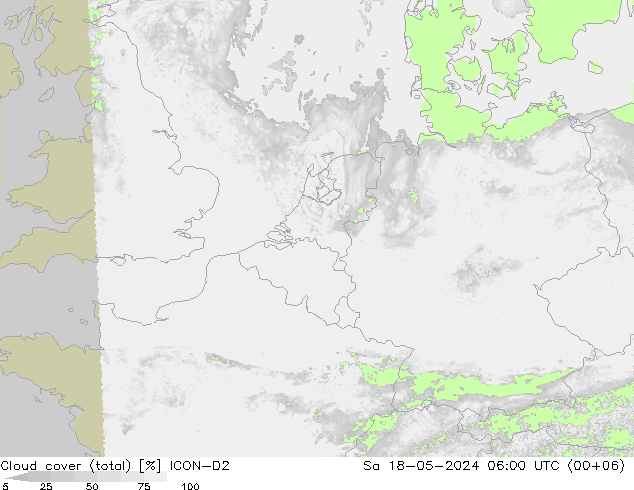 Wolken (gesamt) ICON-D2 Sa 18.05.2024 06 UTC