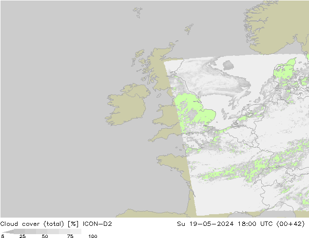 Bewolking (Totaal) ICON-D2 zo 19.05.2024 18 UTC