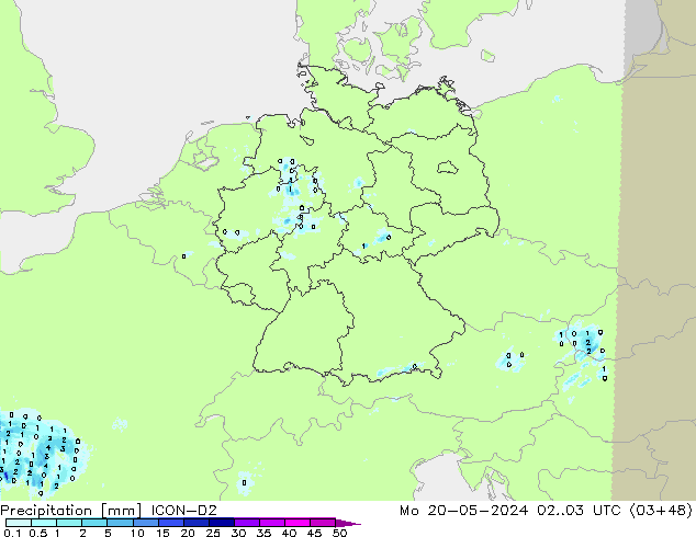 Niederschlag ICON-D2 Mo 20.05.2024 03 UTC