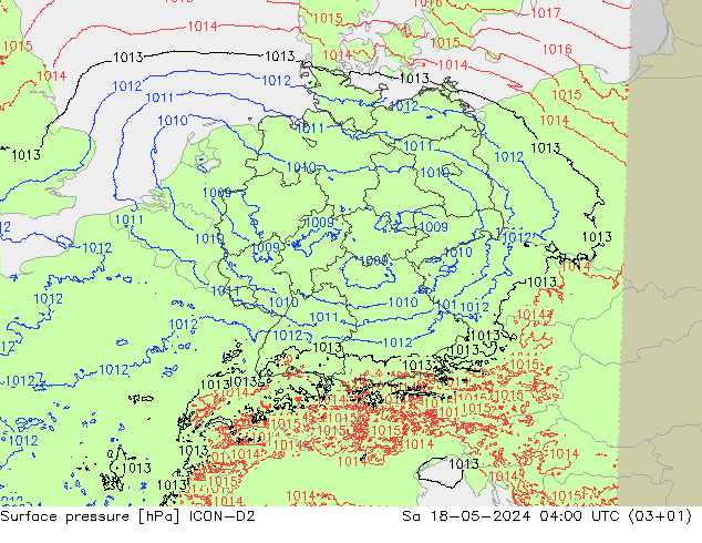 地面气压 ICON-D2 星期六 18.05.2024 04 UTC