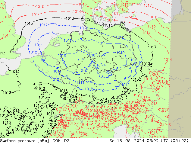 地面气压 ICON-D2 星期六 18.05.2024 06 UTC