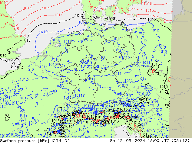 приземное давление ICON-D2 сб 18.05.2024 15 UTC