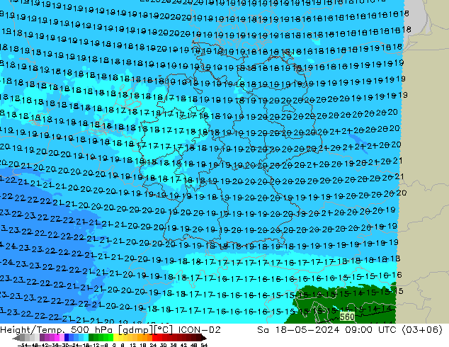 Height/Temp. 500 hPa ICON-D2 So 18.05.2024 09 UTC