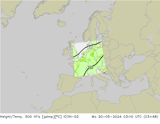 Hoogte/Temp. 500 hPa ICON-D2 ma 20.05.2024 03 UTC