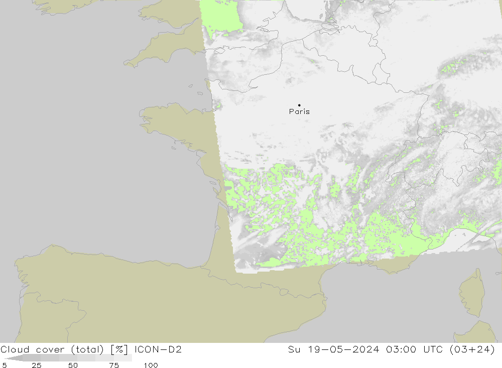 Bulutlar (toplam) ICON-D2 Paz 19.05.2024 03 UTC