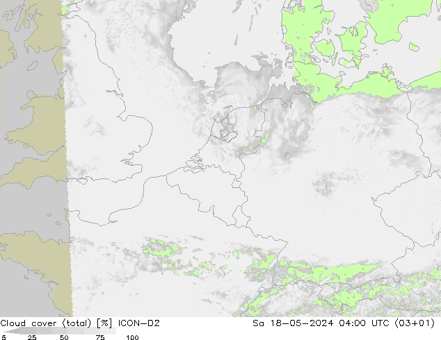 zachmurzenie (suma) ICON-D2 so. 18.05.2024 04 UTC