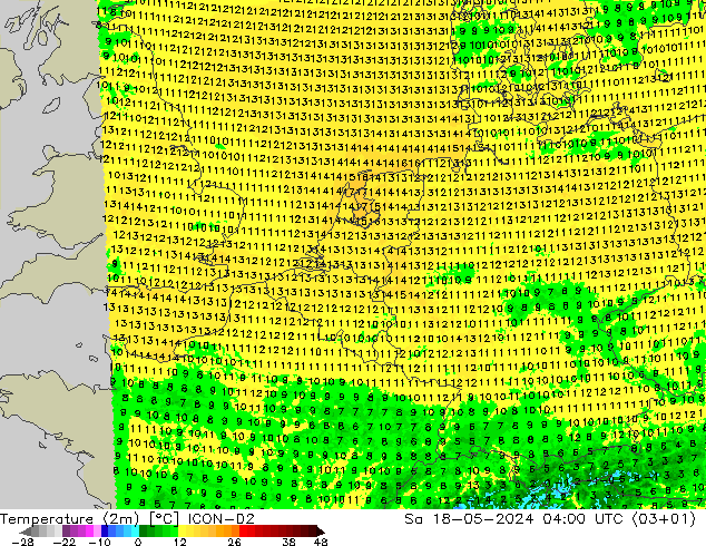 Temperature (2m) ICON-D2 So 18.05.2024 04 UTC