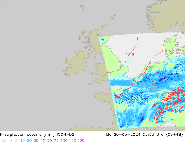 Precipitation accum. ICON-D2  20.05.2024 03 UTC