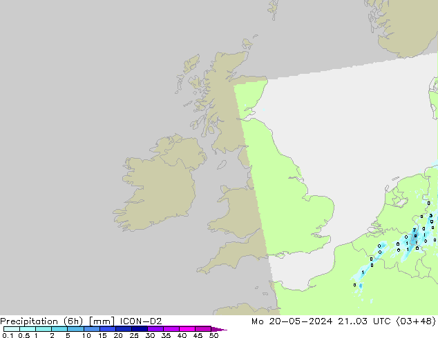 Precipitación (6h) ICON-D2 lun 20.05.2024 03 UTC