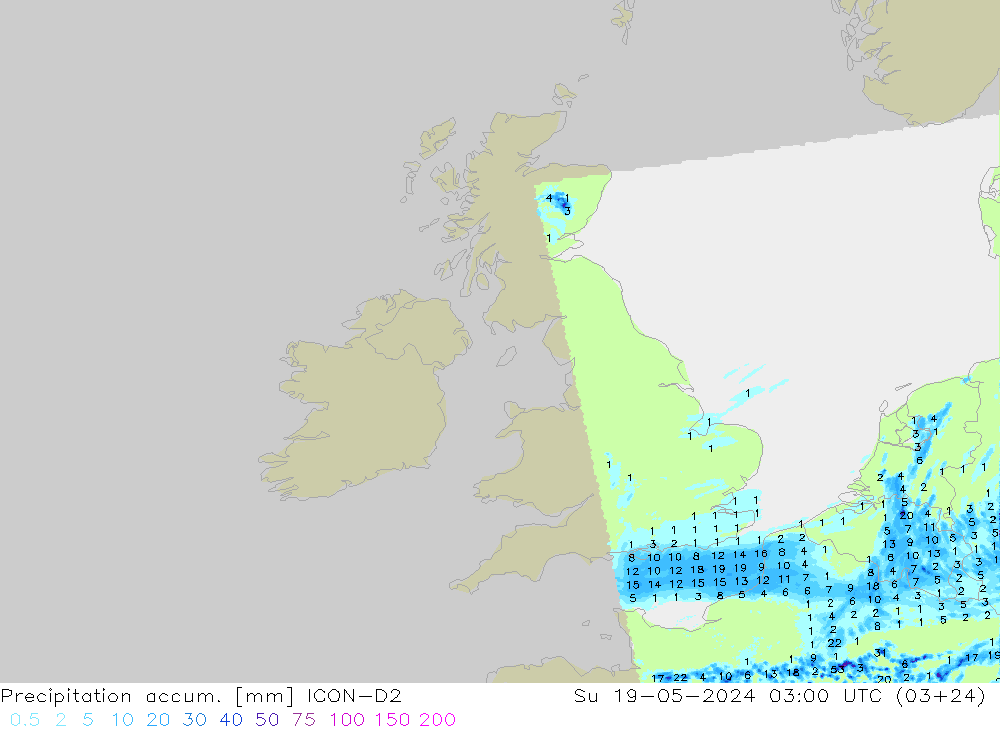 Toplam Yağış ICON-D2 Paz 19.05.2024 03 UTC