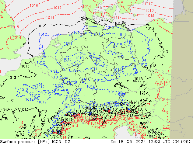 地面气压 ICON-D2 星期六 18.05.2024 12 UTC