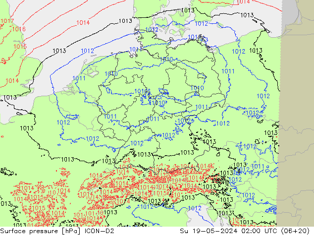 Bodendruck ICON-D2 So 19.05.2024 02 UTC