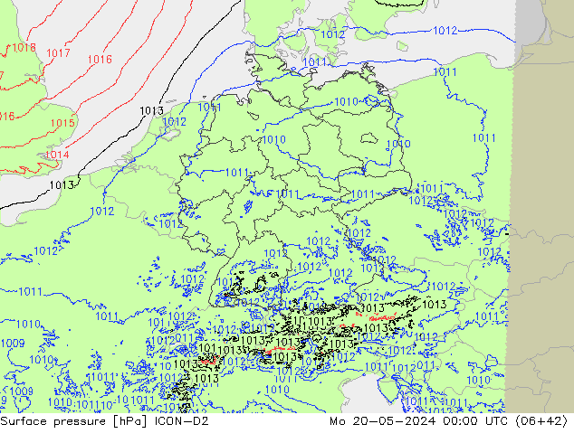 pressão do solo ICON-D2 Seg 20.05.2024 00 UTC