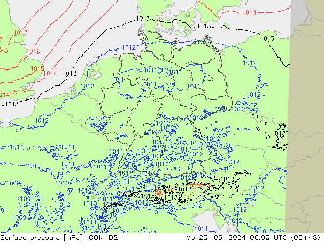 Atmosférický tlak ICON-D2 Po 20.05.2024 06 UTC