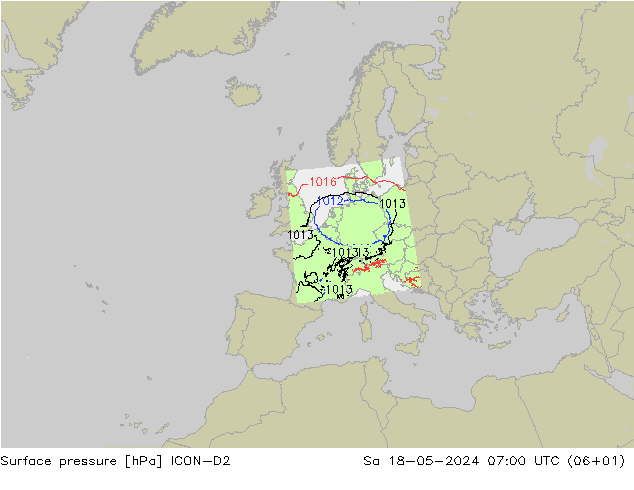 приземное давление ICON-D2 сб 18.05.2024 07 UTC