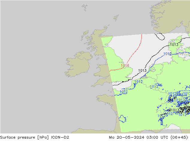 Surface pressure ICON-D2 Mo 20.05.2024 03 UTC