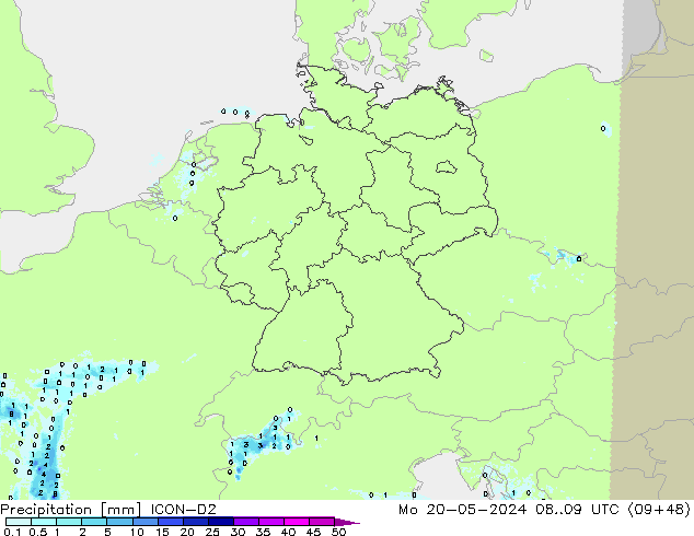 Precipitation ICON-D2 Mo 20.05.2024 09 UTC