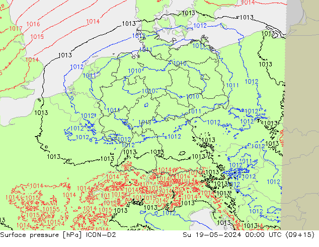 pression de l'air ICON-D2 dim 19.05.2024 00 UTC