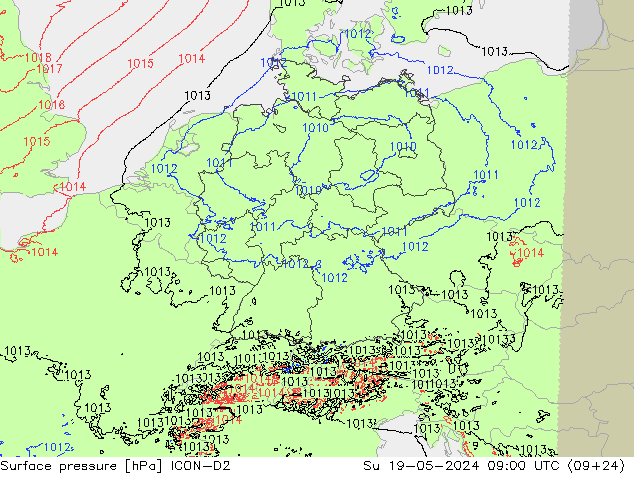 地面气压 ICON-D2 星期日 19.05.2024 09 UTC