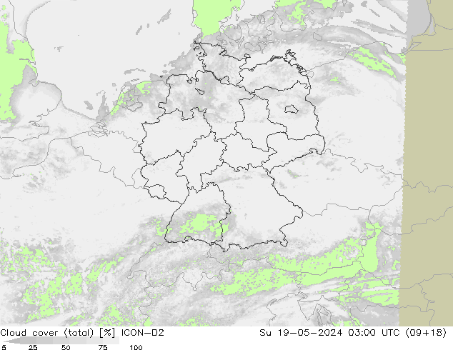 nuvens (total) ICON-D2 Dom 19.05.2024 03 UTC