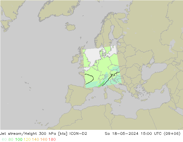 Corriente en chorro ICON-D2 sáb 18.05.2024 15 UTC