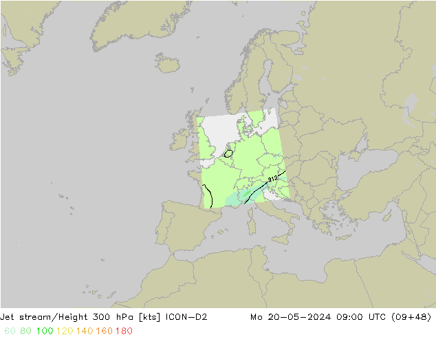 Jet stream ICON-D2 Seg 20.05.2024 09 UTC