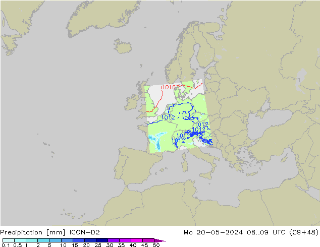 Precipitation ICON-D2 Mo 20.05.2024 09 UTC