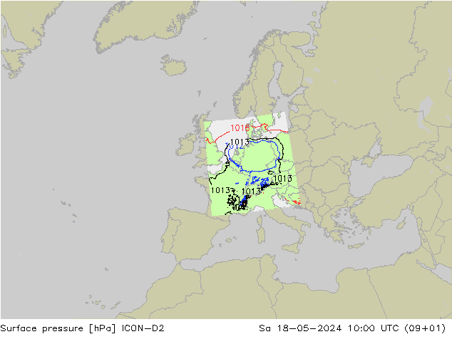 pressão do solo ICON-D2 Sáb 18.05.2024 10 UTC