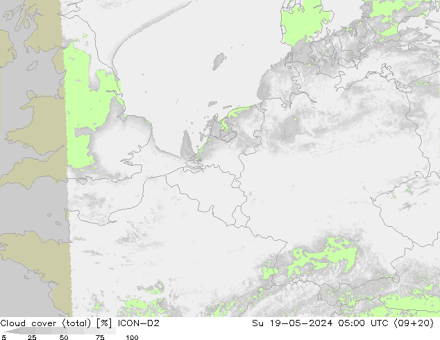 Bulutlar (toplam) ICON-D2 Paz 19.05.2024 05 UTC